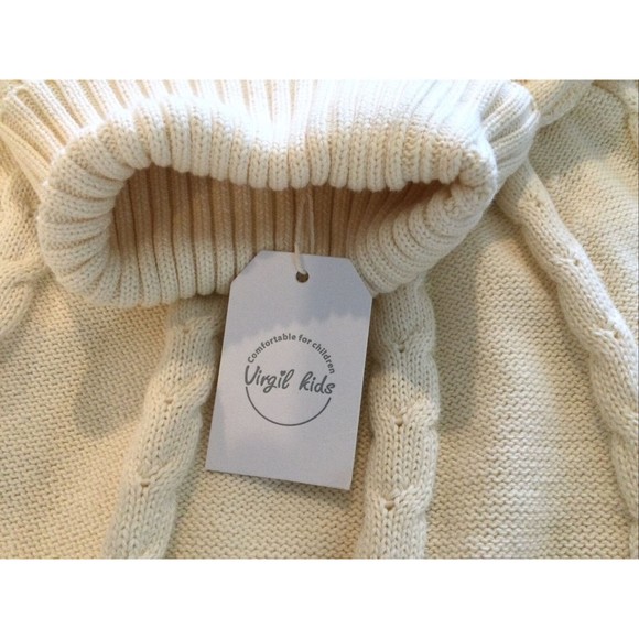 VIRGIL KIDS GIRLS TURTLENECK FALL PONCHO CABLE KNIT SWEATER 5T 110cm Cream Cape - Picture 2 of 4